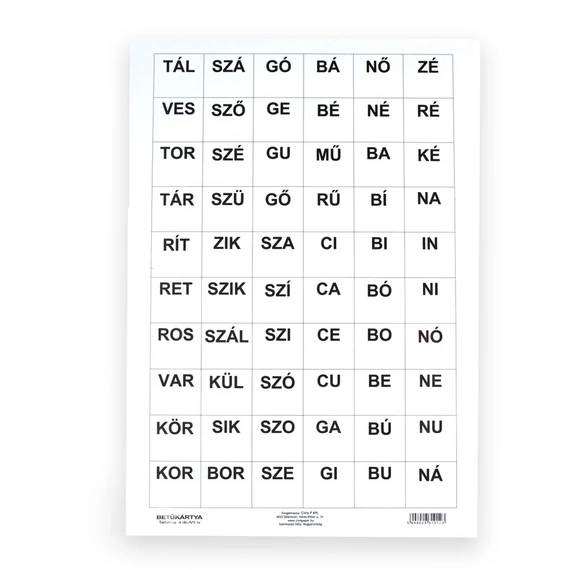 Betűkártya, szókártya készlet