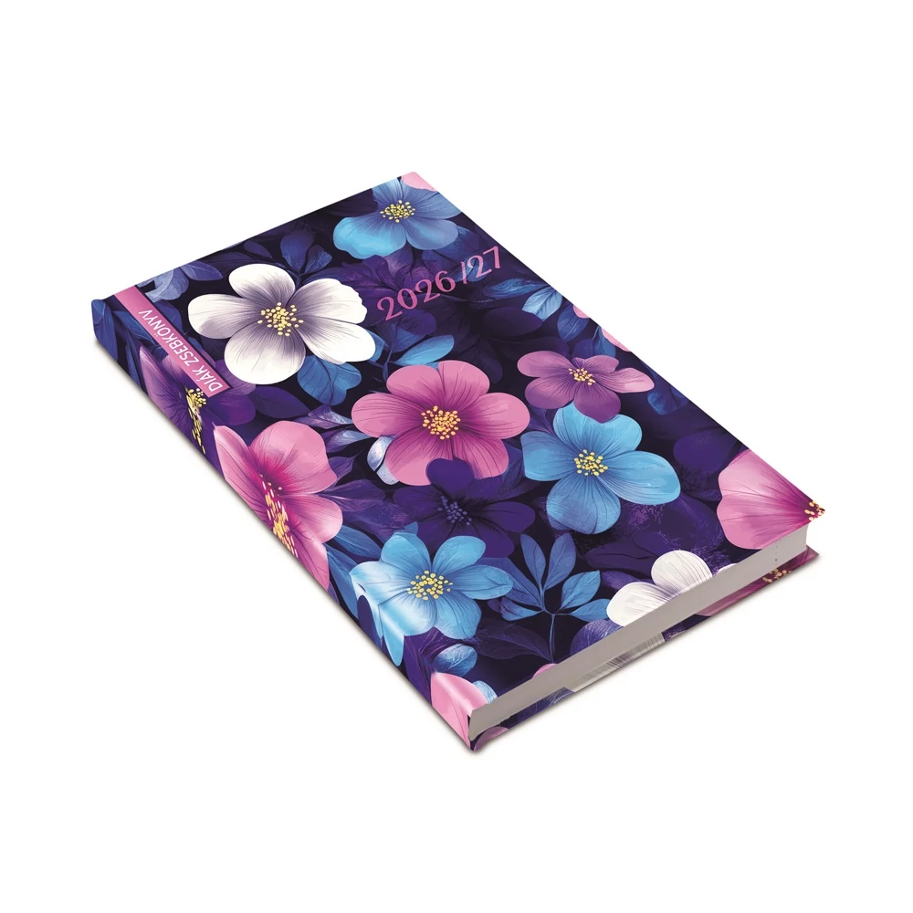 Diák zsebkönyv 125mmx205mm, fehér lapokkal 2026/2027 szirmok Realsystem