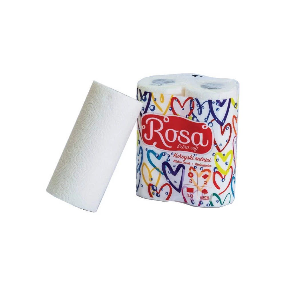 Háztartási papírtörlő kéztörlő 2 rétegű 50 lap/tekercs 2 tekercs/csomag Rosa Extra Soft 2/1_K042